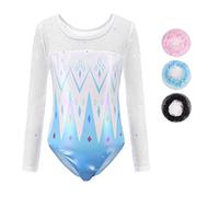 Cucudy Gymnastics Leotards for Girls Gradient Colour Sparkle Dance Leotard Long Sleeve Sleeveless Dancewear Girls Leotards Athletic Ballet Dance Dress Kids (Blue Long Sleeve, 10 (9-10 Years)