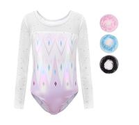 Cucudy Gymnastics Leotards for Girls Gradient Colour Sparkle Dance Leotard Long Sleeve Sleeveless Dancewear Girls Leotards Athletic Ballet Dance Dress Kids (Purple Long Sleeve, 12 (11-12 Years)