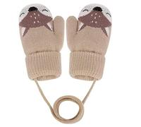 CUEMOON 1 Paar Babyhandschuhe Winter, Babyhandschuhe 1-3 Jahre, niedlicher Bär Fuchs Cartoon Kinderhandschuhe Mädchen Jungen Winter gestrickt gepolstert, Khaki