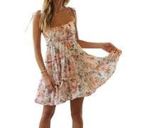 CUIYANG Womens Summer Floral Mini Dress Boho Flowy Skater Dresses Short Sleeveless Ruffle Spaghetti Strap Dress(Color 5,L)