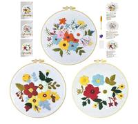 cukol cukol 3pcs Blume Stickset Sticken Set für Erwachsene Anfänger, Embroidery Kit, Stickvorlagen Kreuzstich Vorgedruckt Stickbilder Stickbild Stickpackung Stickvorlage Stickpackungen Stickerei