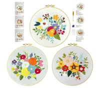 cukol cukol 3pcs Blume Stickset Sticken Set für Erwachsene Anfänger, Embroidery Kit, Stickvorlagen Kreuzstich Vorgedruckt Stickbilder Stickbild Stickpackung Stickvorlage Stickpackungen Stickerei