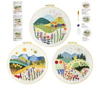 cukol cukol 3pcs Blumen Gras Stickset Sticken Set für Erwachsene Anfänger, Embroidery Kit, Stickvorlagen Kreuzstich Vorgedruckt Stickbilder Stickbild Stickpackung Stickvorlage Stickpackungen Stickerei