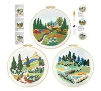 cukol cukol 3pcs Landschaft Stickset Sticken Set für Erwachsene Anfänger, Embroidery Kit, Stickvorlagen Kreuzstich Vorgedruckt Stickbilder Stickbild Stickpackung Stickvorlage Stickpackungen Stickerei