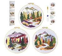 cukol cukol 3pcs Stickset Sticken Set für Erwachsene Anfänger, Embroidery Kit, Stickvorlagen Kreuzstich Vorgedruckt Stickbilder Stickbild Stickpackung Stickvorlage Stickpackungen Stickerei Wald