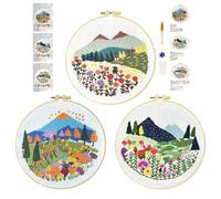 cukol cukol 3pcs Stickset Sticken Set für Erwachsene Anfänger, Embroidery Kit, Stickvorlagen Kreuzstich Vorgedruckt Stickbilder Stickbild Stickpackung Stickvorlage Stickpackungen Stickerei Blumen Gras