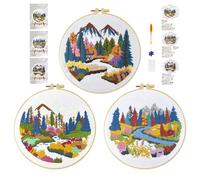 cukol cukol 3pcs Stickset Sticken Set für Erwachsene Anfänger, Embroidery Kit, Stickvorlagen Kreuzstich Vorgedruckt Stickbilder Stickbild Stickpackung Stickvorlage Stickpackungen Stickerei Landschaft