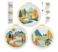 cukol cukol 3pcs Stickset Sticken Set für Erwachsene Anfänger, Landschaft Embroidery Kit, Stickvorlagen Kreuzstich Vorgedruckt Stickbilder Stickbild Stickpackung Stickvorlage Stickpackungen Stickerei