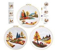 cukol cukol 3pcs Stickset Sticken Set für Erwachsene Anfänger, Landschaft Embroidery Kit, Stickvorlagen Kreuzstich Vorgedruckt Stickbilder Stickbild Stickpackung Stickvorlage Stickpackungen Stickerei