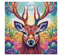 Cukol Hirsch Kreuzstich Set Vorgedruckt, Tiere Stickvorlagen Stickbilder Vorgedruckt Kreuzstich Stickpackungen Stickpackung Cross Stitch Embroidery Kit Stickset Sticken Set Erwachsene Anfänger 40x40cm