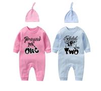 culbutomind Baby Zwillinges Stramplers Prayed For One Fun Baby Body Langarm Geschenk Für Geburt Baby Jungen Mädchen Zwillinge Babybekleidung Mit Hut(rosa blau prayed 3m)