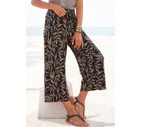 Culotte LASCANA, Damen, Gr. 34, N-Gr, schwarz (schwarz, sand bedruckt), Jersey, Obermaterial: 95% Viskose, 5% Elasthan, bedruckt, figurumspielend 7/8-Länge, Hosen, mit Blätterdruck, luftige Sommerhose