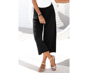 Culotte LASCANA, Damen, Gr. 44, N-Gr, schwarz, Stoff, Obermaterial: 95% Polyester, 5% Elasthan, weit 7/8-Länge, Hosen Culotte, in 7/8-Länge und Bindegürtel, leichte Jerseyhose, casual-sommerlich, Tops