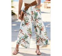 Culotte LASCANA "mit Leinen-Anteil und weitem Bein", Damen, Gr. 36, N-Gr, beige, blau bedruckt, Web, Obermaterial: 55% Viskose, 30% Baumwolle, 15% Leinen, bedruckt, figurumspielend 7/8-Länge, Hosen Cu