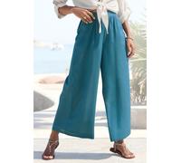 Culotte LASCANA, Damen, Gr. 38, N-Gr, petrol, Web, Obermaterial: 58% Viskose, 28% Baumwolle, 14% Leinen, unifarben, figurumspielend 7/8-Länge, Hosen Culotte, mit Leinen-Anteil, luftige Sommerhose in 7
