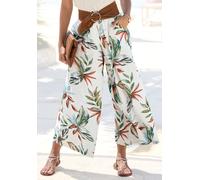Culotte LASCANA "mit Leinen-Anteil und weitem Bein", Damen, Gr. 40, N-Gr, beige, blau bedruckt, Web, Obermaterial: 55% Viskose, 30% Baumwolle, 15% Leinen, bedruckt, figurumspielend 7/8-Länge, Hosen Cu