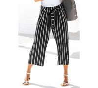 Culotte LASCANA, Damen, Gr. 36, N-Gr, schwarz-weiß (schwarz, weiß, gestreift), Stoff, Obermaterial: 95% Polyester, 5% Elasthan, weit 7/8-Länge, Hosen Culotte, in 7/8-Länge und Bindegürtel, leichte Jer
