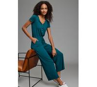 Culotte-Overall KANGAROOS, Damen, Gr. 38, N-Gr, petrol, Jersey, Obermaterial: 95% Viskose, 5% Elasthan, figurumspielend wadenlang, V-Ausschnitt, abgesteppt, Overalls, wadenlanges Jersey-Kleid, figurum