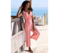 Culotte-Overall LASCANA, Damen, Gr. 36, N-Gr, rosa (koralle, weiß gestreift), Jersey, Obermaterial: 71% Viskose, 27% Polyester, 2% Elasthan, gestreift, figurumspielend 7/8-Länge, V-Ausschnitt, Overall