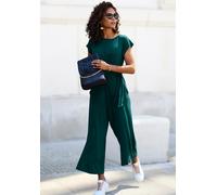 Culotte-Overall LASCANA, Damen, Gr. 40, N-Gr, blau (petrol), Jersey, Obermaterial: 95% Viskose, 5% Elasthan, unifarben, figurumspielend 7/8-Länge, Rundhals, Overalls Culotte-Overall, mit Knotendetail 