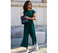 Culotte-Overall LASCANA, Damen, Gr. 40, N-Gr, blau (petrol), Jersey, Obermaterial: 95% Viskose, 5% Elasthan, unifarben, figurumspielend 7/8-Länge, Rundhals, Overalls, mit Knotendetail in der Taille, f