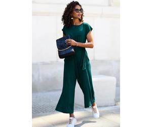 Culotte-Overall LASCANA, Damen, Gr. 42, N-Gr, blau (petrol), Jersey, Obermaterial: 95% Viskose, 5% Elasthan, unifarben, figurumspielend 7/8-Länge, Rundhals, Overalls Culotte-Overall, mit Knotendetail
