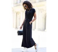 Culotte-Overall LASCANA, Damen, Gr. 42, N-Gr, schwarz, Jersey, Obermaterial: 95% Viskose, 5% Elasthan, unifarben, figurumspielend 7/8-Länge, Rundhals, Overalls, mit Knotendetail in der Taille, feminin