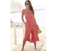 Culotte-Overall S.OLIVER, Damen, Gr. 44, N-Gr, orange (koralle), Crêpe, Obermaterial: 100% Viskose, unifarben, figurumspielend ca. Mitte Wade, V-Ausschnitt, Overalls Culotte-Overall, aus gekreppter Vi