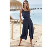 Culotte-Overall S.OLIVER, Damen, Gr. 46, N-Gr, blau (marine), Crêpe, Obermaterial: 100% Viskose, unifarben, figurumspielend ca. Mitte Wade, V-Ausschnitt, Overalls Culotte-Overall, aus gekreppter Visko