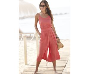 Culotte-Overall S.OLIVER, Damen, Gr. 46, N-Gr, orange (koralle), Crêpe, Obermaterial: 100% Viskose, unifarben, figurumspielend ca. Mitte Wade, V-Ausschnitt, Overalls, aus gekreppter Viskose (41210642-