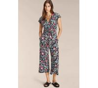 Culotte-Overall TAMARIS, Damen, Gr. 34, N-Gr, schwarz, Single Jersey, Obermaterial: 95% Viskose, 5% Elasthan, geblümt, figurumspielend ca. Mitte Wade, V-Ausschnitt, Overalls Culotte-Overall, mit Binde