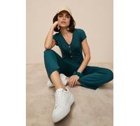 Culotte-Overall TAMARIS, Damen, Gr. 38, N-Gr, grün (dunkelgrün), Jersey, Obermaterial: 95% Viskose, 5% Elasthan, unifarben, figurumspielend ca. Mitte Wade, V-Ausschnitt, Overalls, mit Knopfleiste (552
