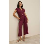 Culotte-Overall TAMARIS, Damen, Gr. 42, N-Gr, bordeaux, Jersey, Obermaterial: 95% Viskose, 5% Elasthan, unifarben, figurumspielend ca. Mitte Wade, V-Ausschnitt, Overalls, mit Knopfleiste und Bindeband