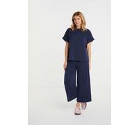 Culotte RICHROYAL "2409 T Peach Culotte", Damen, Gr. L, N-Gr, blau (midnight blau), Web, Obermaterial: 52% Modal, 42% Polyester, 6% Elasthan, knöchellang, Hosen Culotte, aus fester, gepeachter Qualitä