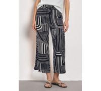 Stoffhose STREET ONE, Damen, Gr. 38, Länge 26, schwarz-weiß (schwarzest blau), Stoff, 100% Viskose, gemustert, loose fit 7/8-Länge, Hosen Stoffhose, High Waist (85465303-38) schwarzest blau