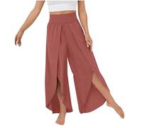 Culottes Hosen Damen Leichte Sommerhose, Damen Wickelhose mit Schlitz Weites Bein Rüschen Hose Damen Sommer Yogahose Leicht Luftige Sommerhosen Plissee Bequeme Sporthose für Frauen Schlaghose