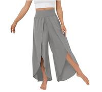 Culottes Hosen Damen Leichte Sommerhose, Damen Wickelhose mit Schlitz Weites Bein Rüschen Hose Damen Sommer Yogahose Leicht Luftige Plissee Bequeme Sommerhosen Sporthose für Frauen Schlaghose