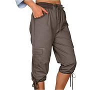 Culottes Hosen Damen Paperbag Hosen Damen Sommerhose Damen Leicht Tunnelzug Einfarbiges Mittelalter Hose Mit Taschen High Waist Schlupfhose Knielang Retro Haremshose Damen-Hosen (Dunkelgrau, M)