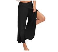 Culottes Hosen Damen Sommer Palazzo Hose Damen High Waist Yogahose Damen mit Schlitz Sommerhose Leicht Haremshose Hippie Pilate Yoga Weites Bein Baggy Schlaghose Wickelhose Sporthose für Frauen