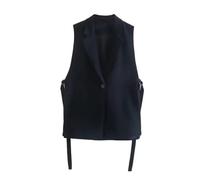 CuLtP Ärmellose Damen Weste Mit Offener Vorderseite, Lange Weste, Duster Blazer Jackenoberteil Mit Seitlichem Schlitz, Lässige Ärmellose Strickjacke, Schlichter Blazer Mantel, Schwarz, S