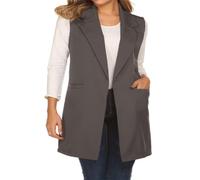 CuLtP Ärmelloser Damen Westen Blazer, Kerbkragen, Büro Westen, Vorne Offen, Strickjacke, Jacke, Weste Mit Taschen, Duster Blazer, Jacke, Oberteil, Lange Weste, Braun, S