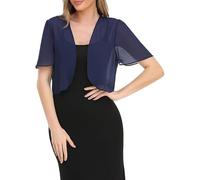 CuLtP Bolero Damen Damen Chiffon Achselzucken Kurz Geschnittener Bolero Durchsichtiger Cardigan Sommer Leicht Kurzärmelig Jacke Bluse Hochzeit Bolero Abendkleider Schal Cover Ups Dunkelblau 3XL