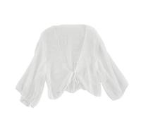 CuLtP Bolero Damen Damen Chiffon Achselzucken Sommer Leichter Bolero Cardigan Mit Schnürung Vorne Elegante Abendjacken Hochzeits Bolero Kleider Cover Ups Weiß L
