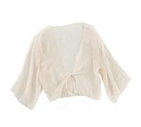 CuLtP Bolero Damen festlich Chiffon Achselzucken Für Damen. Sommerlicher Leichter Bolero Cardigan. Vorne Geschnürt. Elegante Abendjacken. Hochzeits Bolero Kleider. Cover Ups. Beige S