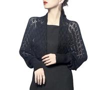 CuLtP Bolero Damen festlich Damen Bolero Cardigan Mit Langen Ärmeln Achselzucken Tops Sommer Häkel Mesh Jacke Schal Aus Eisseide Cover Ups Damen Abendkleid Hochzeit Cape Mantel Schwarz S