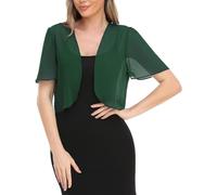 CuLtP Bolero Damen festlich Damen Chiffon Achselzucken Kurz Geschnittener Bolero Durchsichtiger Cardigan Sommer Leichte Kurzarmjacke Bluse Hochzeits Bolero Abendkleider Schal Cover Ups Grün M