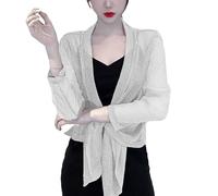 CuLtP Bolero Damen Glitzernde Boleros Für Damen Langärmelige Transparente Strickjacke Sommer Kurz Eisseide Abendjacken Ausgeh Partykleider Schal Überwurf Mantel Weiß XL