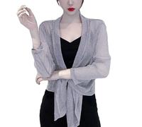 CuLtP Bolero Damen Glitzernde Boleros Für Damen Langärmelige Transparente Strickjacke Sommer Kurze Abendjacke Aus Eisseide Ausgeh Partykleider Schal Überwurf Mantel Grau L