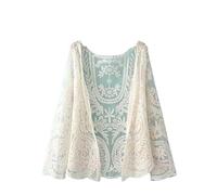 CuLtP Bolero für Abendkleider Spitzen Cardigans Für Damen Mesh Stickerei Durchsichtiger Cardigan Sommer Boho Strand Cover Ups Häkel Spitzen Shrug Für Abendkleider Hochzeitsjacke Beige S