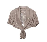CuLtP Bolero Jacke Damen Achselzucken Häkel Mesh Schal Perlenstickerei Dickey Kragen Crop Tops Sommer Elegante Abendkleider Schal Vintage Kostüm Bolero Cape Vertuschungen Khaki 30 X 120 cm